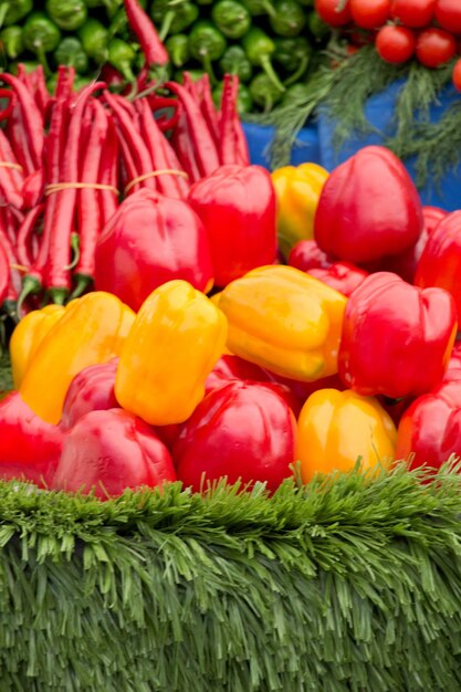 Yellow and red peppers on a Turkish street bazaar