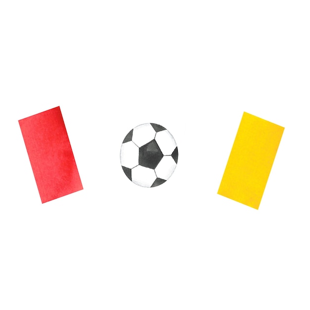 Yellow and red soccer referee card painted in watercolor