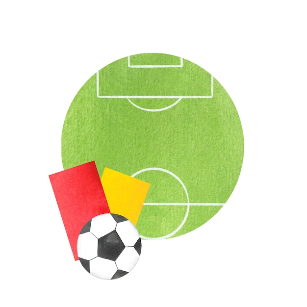 Yellow and red soccer referee card painted in watercolor