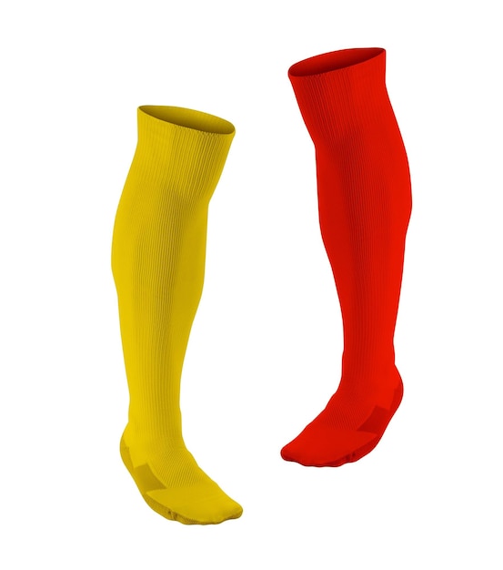 желтые и красные футбольные носки, выделенные на белом фоне
