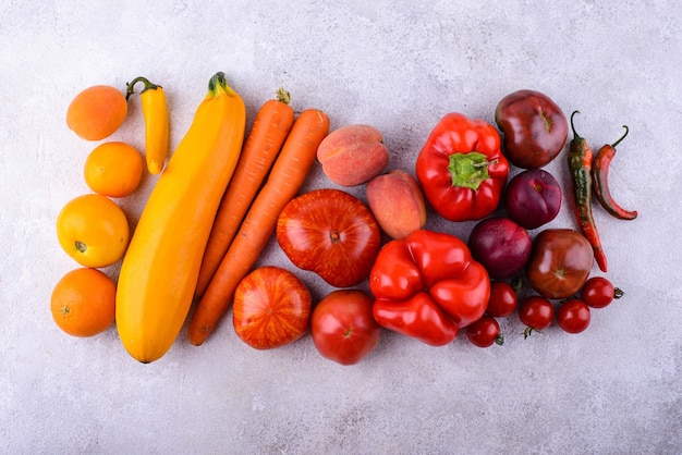 Yellow and red vegetables and fruits