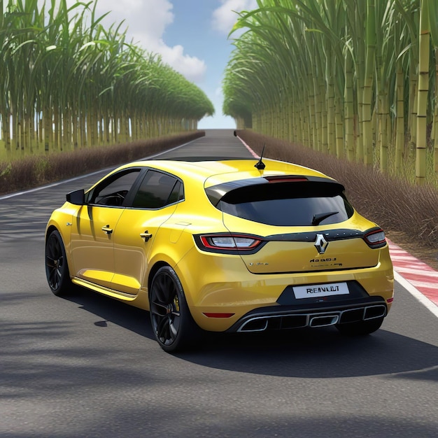 Photo yellow renault sedan on the road