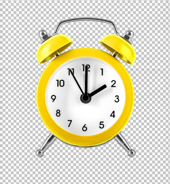 Yellow retro alarm clock on isolated background clipping paths