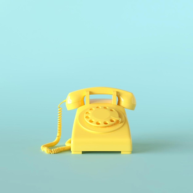 Yellow retro phone on blue background 3d illustration