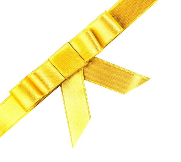 Yellow ribbon bow isolated on white