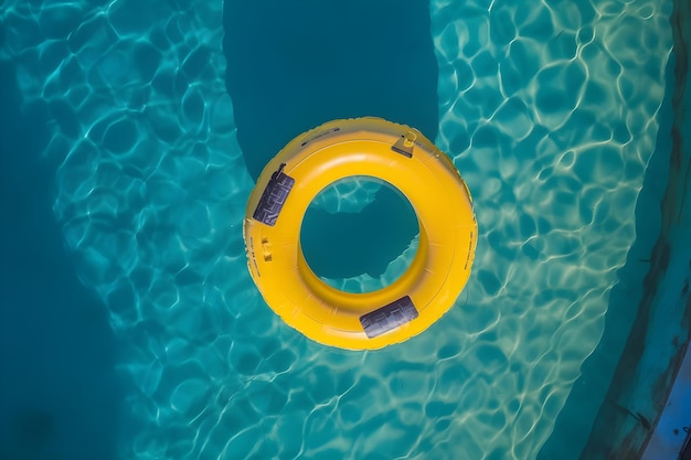 A yellow ring in a pool with the word pool on it