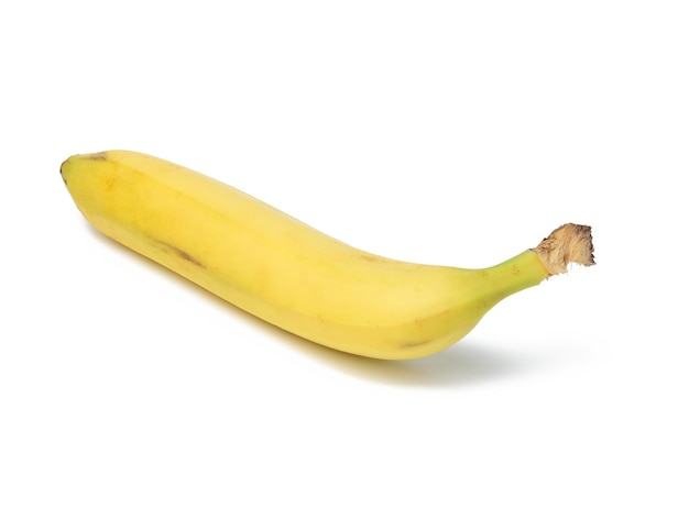 Yellow ripe banana isolated on a white surface, close up