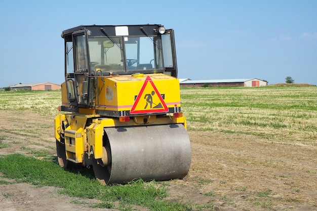 Yellow road roller asphalt compactor 