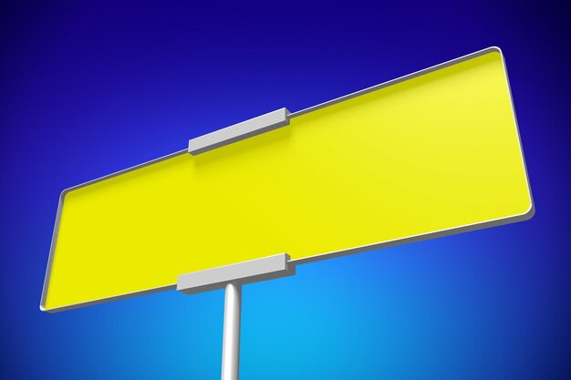 Yellow road sign abstract blue sky 3d illustration