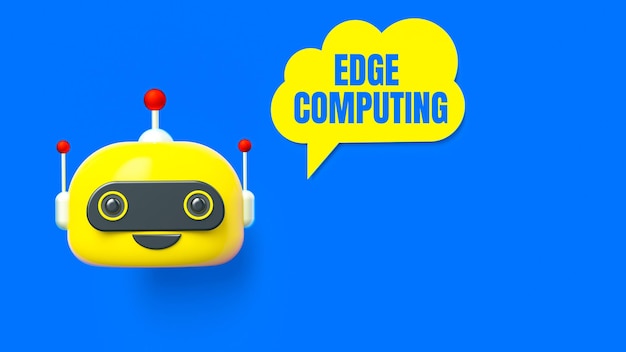 A yellow robot with a speech bubble that says edge computing