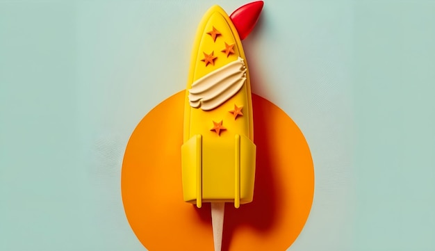 A yellow rocket popsicle with stars on it