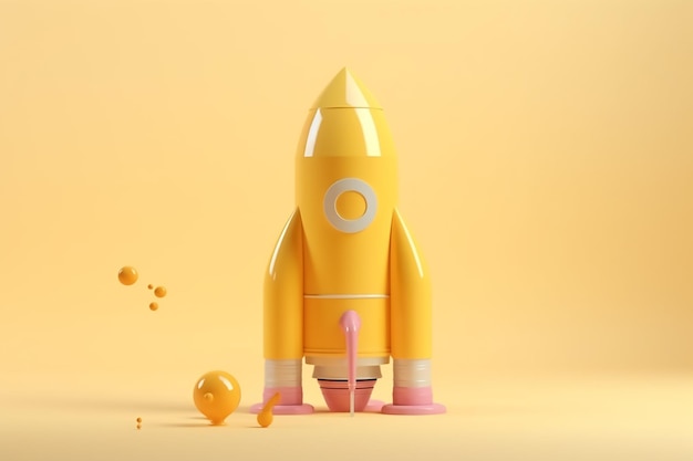 A yellow rocket with the letter o on it