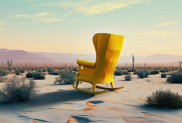 Photo yellow rocking chair in desert generative ai