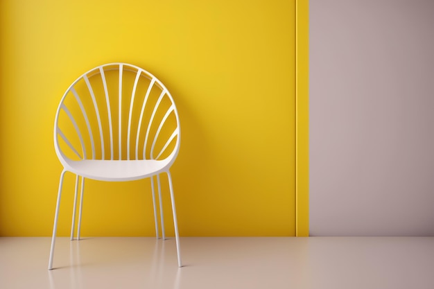 椅子と鉢植えが置かれた空の黄色い部屋