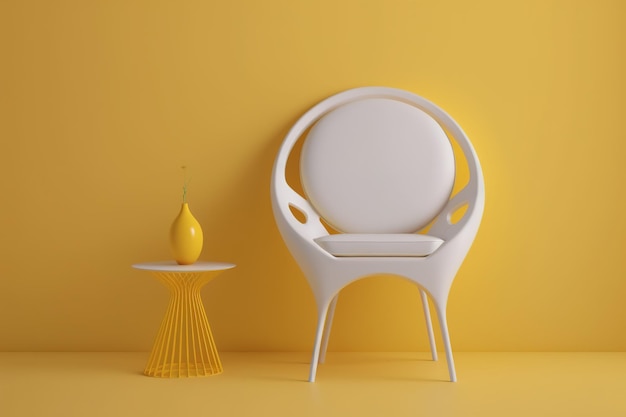 A yellow room empty with chairs and a potted plant