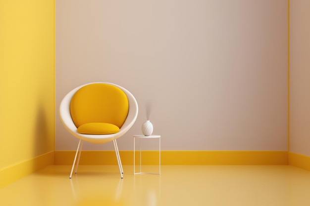 A yellow room empty with chairs and a potted plant