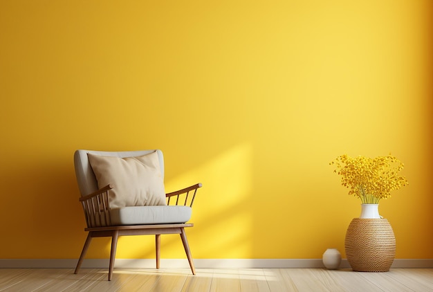 Yellow Room with Wooden Furniture and a Chair in the Corner