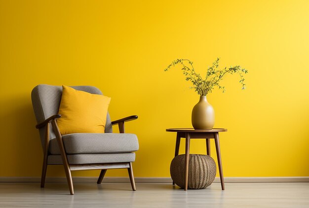 Yellow Room with Wooden Furniture and a Chair in the Corner