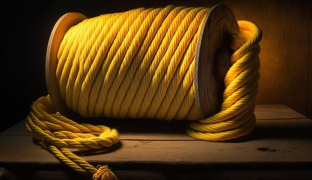 黄色のロープのテクスチャ コイル状にねじれたローリング ロープからの水平方向のパノラマ背景