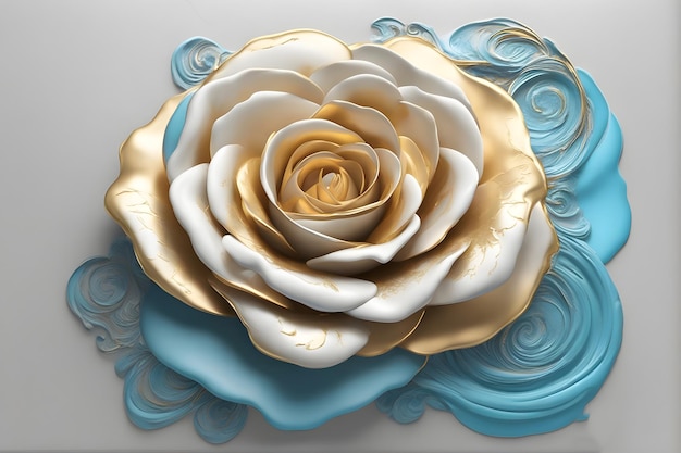 A yellow rose with blue and white petals