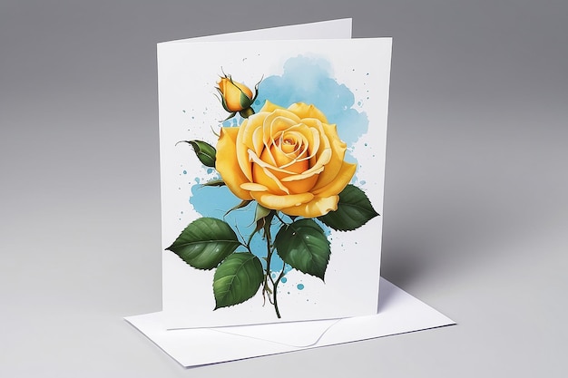 Yellow rose with greeting card