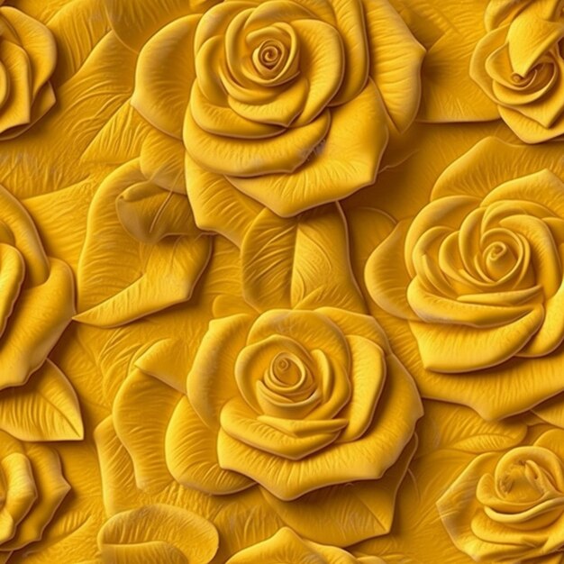 Yellow roses are arranged in a pattern on a yellow background generative ai