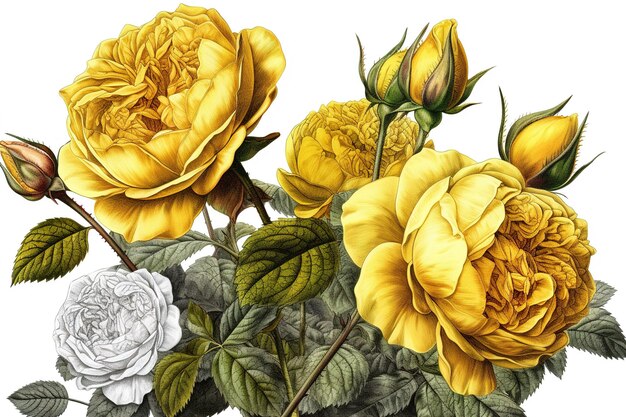 Yellow roses isolated on white background ai generated