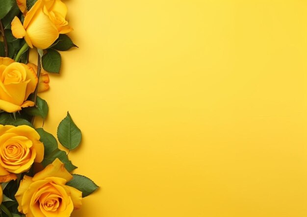 Yellow roses on a yellow background with copy space for text generative ai