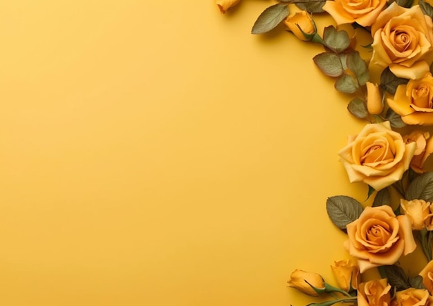 Yellow roses on a yellow background with space for text generative ai