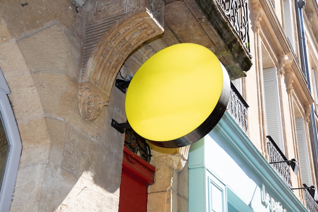 yellow round blank empty mockup of vintage signboard