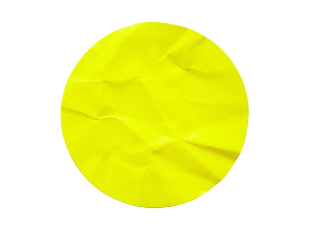 Photo yellow round paper sticker label isolated on white background