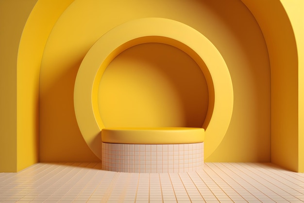 A yellow round podium in a yellow room