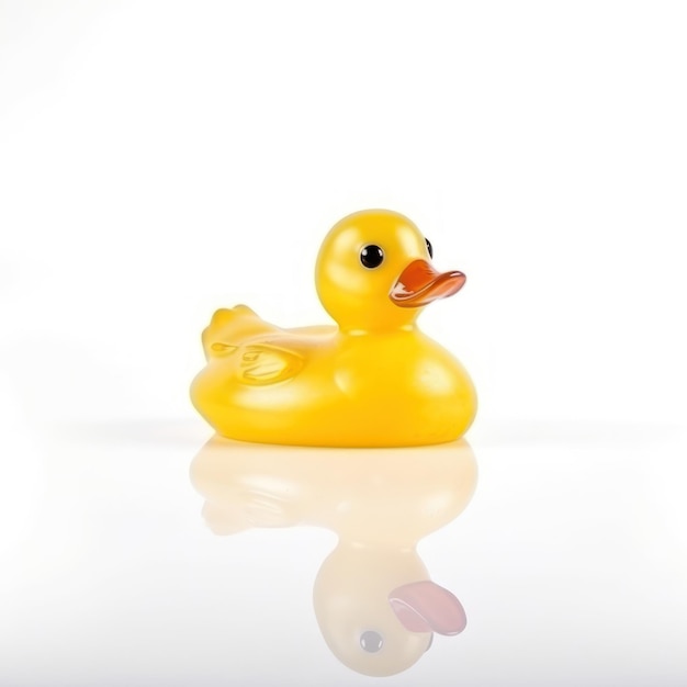 A yellow rubber duck with the word duck on it