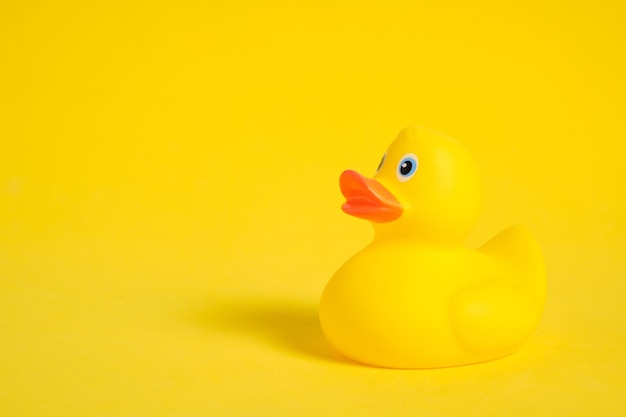 Yellow rubber duckling on a yellow background