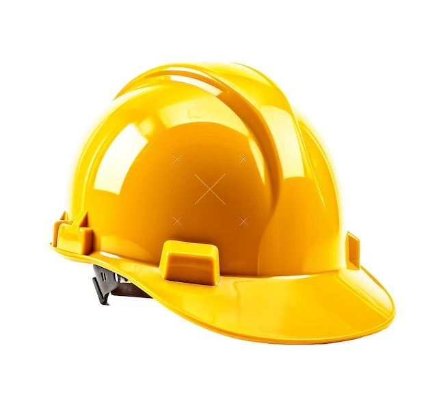 Фото Желтый защитный шлем, каска, инструмент, защищающий работника от опасности в строительной отрасли