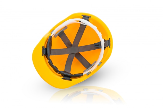 Yellow safety helmet on white background