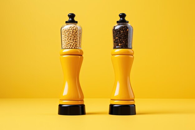 Photo yellow salt and pepper mills