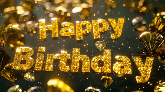 Photo yellow sapphire crystal happy birthday concept creative horizontal art poster