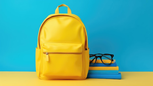 Yellow school bag and glasses