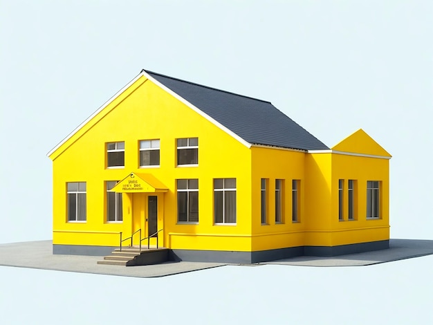 A yellow school building isolated AI_Generated