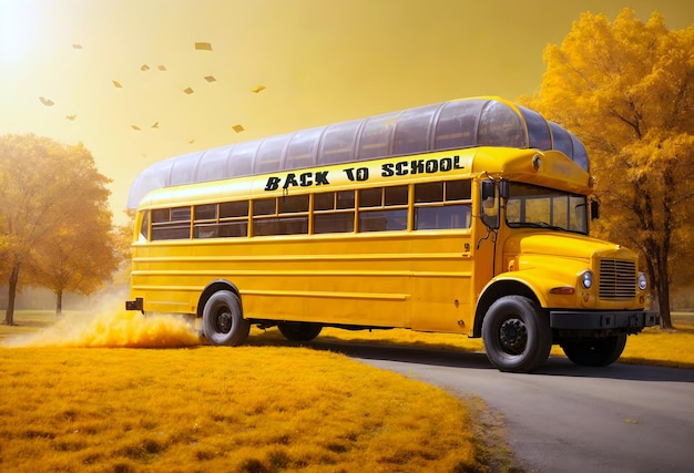 Yellow school bus back to school concept banner design