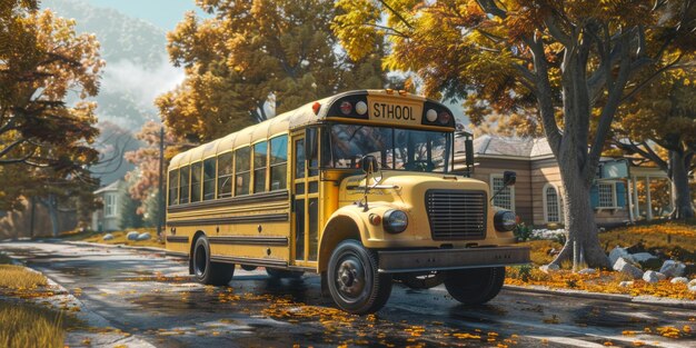 노란색 학교 버스 생성 AI