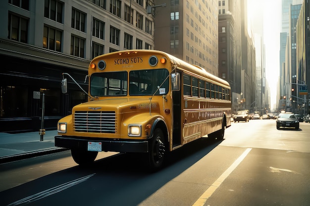 Yellow school bus in new york city