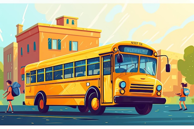 Yellow school bus on road Back to school concept