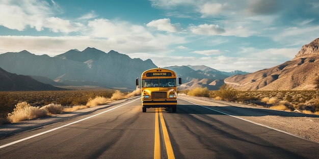 Желтый школьный автобус на дороге