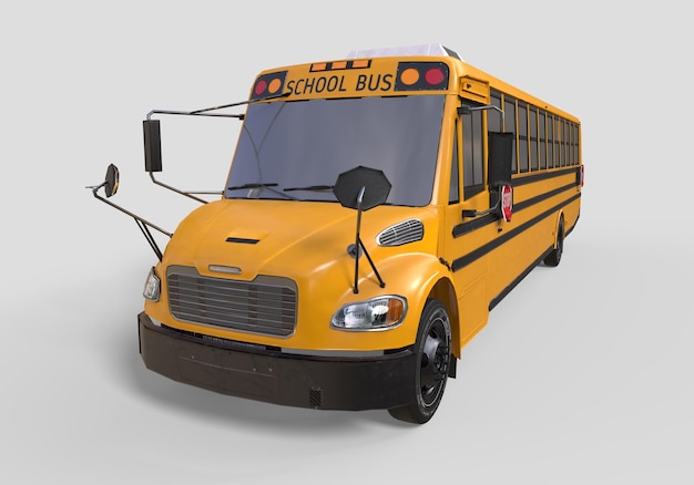 Фото Желтый школьный автобус с расширенным красным знаком остановки с пустым фоном пустого транспортного средства