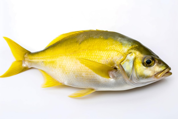 Желтый морской лещ на белом фоне Тропическая рыба Генеративный ИИ