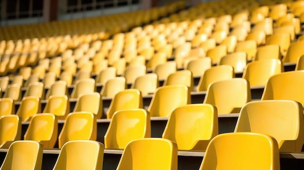 Yellow seats in a stadium with the word " on the top left. "