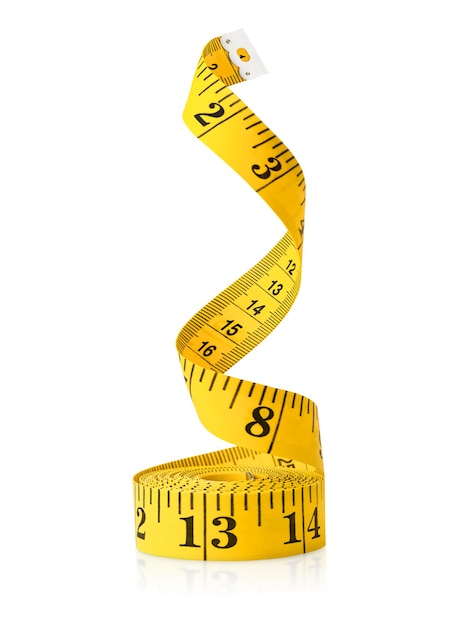 yellow sewing measuring tape on isolated white background