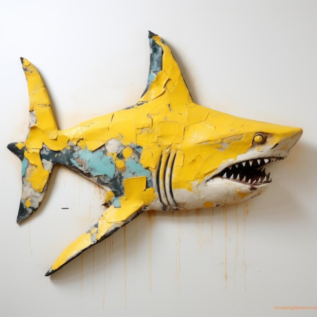 Photo yellow shark head plaster wall art with contemporary twist